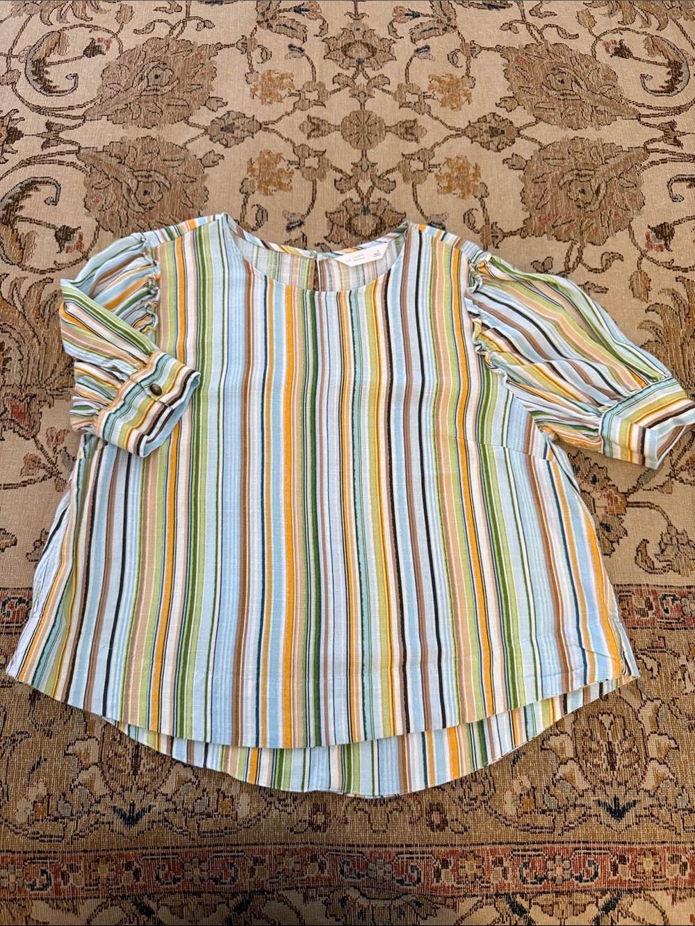 Lauren Conrad Striped Puff-Sleeve Top in Pastel Multi Size L